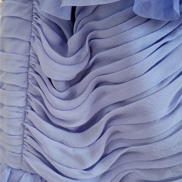 Marchesa Notte Ruffle Pleated One Shoulder Dress Blue Silk Organza Gown Size 4 - Picture 5 of 10